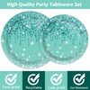 96 Pieces Teal and Silver Tableware Set for Happy Birthday