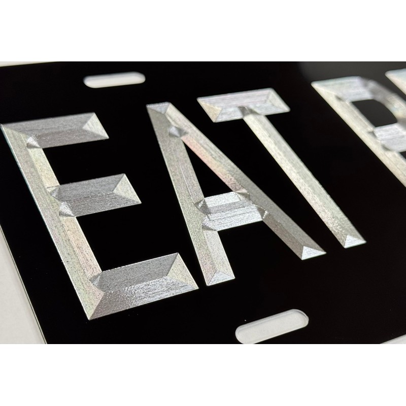 Silver Engraved Eat Beef Black Car Tag Diamond Etched Metal