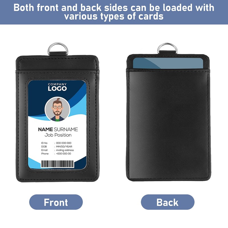 TIESOME Genuine Leather ID Card Holder with Lanyard, Lanyard Clear
