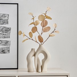 AWNR White Ceramic Vase Decor: Modern Decorative Vase Set of 2 for Home Decor Boho Donut Vase for Pampas Grass Neutral Minimalist Vase for Living Room Dining Table Centerpiece Wedding Decoration