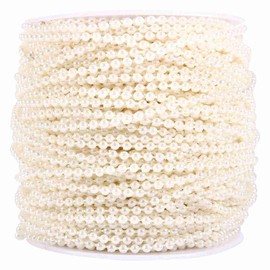 Pearl Beads Chain, 50M Roll 3mm Diameter Beads Fishing Line Pearls String Garland Beads Chain Crafts for Party Wedding Christmas Decoration Centerpieces (Beige)