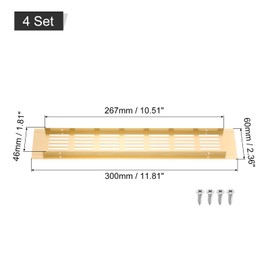sourcing map Air Vents Cover, 4Pcs 300 x 60mm - Aluminum Alloy Mesh Air Return Vent Cover, Rectangle Louvered Ventilation Grille for Shoe Cabinet Wardrobe (Gold)