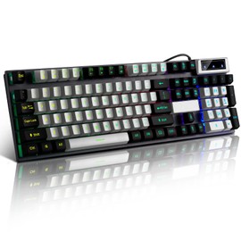 Wired Multimedia Gaming Keyboard, Rainbow LED Backlit Ultra-Compact Wired Computer Keyboard for Windows, Laptop, PC Gamers Office Device, Travel, Easy to Carry on Business Trip,Woking(Grey-Black)