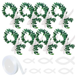 Fish Christening Decoration Made of Rattan, 40 Pieces Communion Decoration, Fish Eucalyptus Table Decoration, Wooden Fish Scatter Decoration, Christening Table Decoration Set with Ribbon for Communion