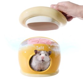 tafit Ceramic Igloo Hamster Hideout - Small Animal Habitat Decor Hut for Syrian & Dwarf Hamsters, Gerbils, Mice, Rats - Home House with Ice Box (Orange)