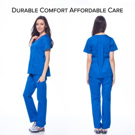 Dagacci Medical Uniform Women's Scrub Set Stretch Top and Pants Royal Blue L