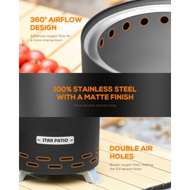 Star Patio Tabletop Fire Pit - Stainless Steel Low Smoke Design with Removable Pan, Wood or Pellet Fueled for Outside, Compact, Lightweight, and Portable with Carry Bag for Camping, Outdoor Fireplace