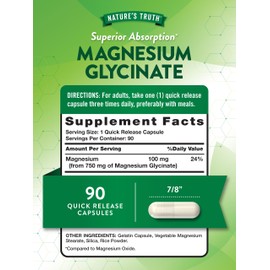 Nature's Truth Nature's Truth Magnesium Glycinate Supplement | 750mg | Quick Release Capsules | High Absorption Chelated Formula | Non-GMO & Gluten Free