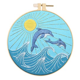 Huacan Embroidery Kits for Adults Beginner 1Pcs Stamped Dolphin Pattern Stitching DIY Cross Stitch Sewing Kit 7.9 x 7.9 Inch