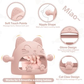 Silicone Teether Toys for Babies 0-6 Months, Never Drop Baby Chew Toys for Teething Relief, Ideal Gifts for Baby Shower (Cartoon Cat)