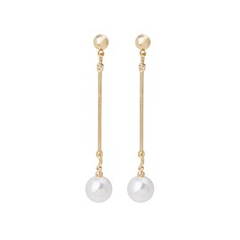 MALOYANVE Pearl Earrings for Women Dainty Single Freshwater Pearl 14k Gold Plated Lightweight Statement Long Chain Tassel Stud Earrings Bridal Wedding Jewelry Gifts (Gold)
