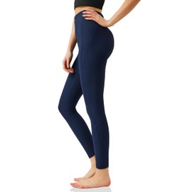 AARYA Women Leggings Ribbed Workout Gym Yoga Pants High Waisted 25" Inseam Small Navy Blue