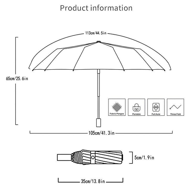 TECPEX Folding Umbrella Portable Windproof Automatic Compact Umbrella Strong Frame