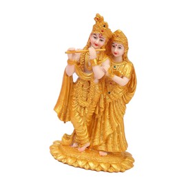 Qianly Hindu Radha Krishna on Lotus Statue Lifelike Decorative 10.5x8x18.8cm Collection