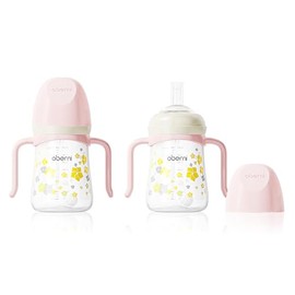 Obenri Baby Sippy Cup 240ml/8oz, Toddler Water Drinking Bottle with Non-Spill Valved Spout and Handle for 6+ Months, Pink/2Pack