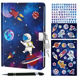Space Diary Set - Luminous Notebook Gift for Boys Children Travel Journals School Notebooks A5 Memos Writing Notepad Ballpoint Pen Sticker with Lock and Keys