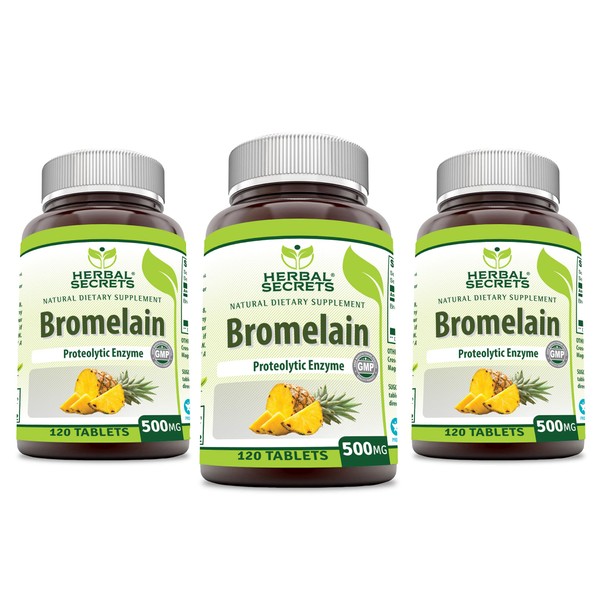 Herbal Secrets Bromelain 500 Mg 120 Tablets Supplement | Pack of 3 | Non-GMO | Gluten Free | Made in USA