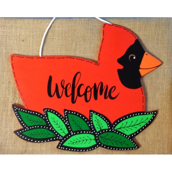 Spring Welcome Cardinal SIGN Wall Art Door Plaque Seasonal Hanger