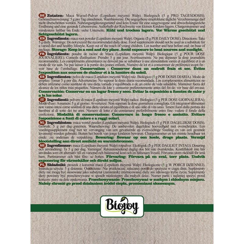 Biojoy Organic Maca Powder from Peru (500 g), Maca Root