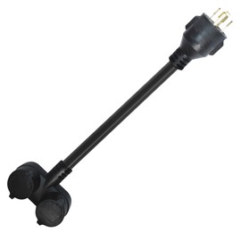 HQRP 4 Prong 30Amp Male to Two 30Amp Female RV Generator Adapter Cord Extension 18 Inch, NEMA L14-30P Locking Male Plug to 2xTT-30R Female Receptacle with Waterproof Caps, Cable Generator, ETL Listed