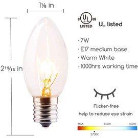 50 Feet C9 Bulb String Lights Outdoor Warm White Clear Christmas Lights Green Wire for Outdoor Patio Room Christmas Tree Party Backyard Decoration, 50 Bulbs