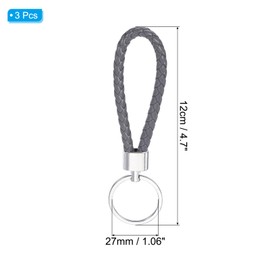 [PATIKIL] Braided Leather Keychain with Stainless Steel Key Chain PU Woven Wristlet Lanyard Lanyard Fob Keychain Holder for Car Bag Wallet Pendant Gray
