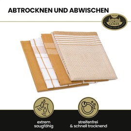 Gözze - Tea Towel Set, 4 Pieces, 100% Cotton Jacquard Fabric, High Density (200 g/m²), 50 x 70 cm - Mustard