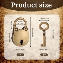 2 Pcs Vintage Bear Head Shape Padlock Mini Bronze Padlock Archaic Lock with Key for Lockers Jewelry Boxes Travel Suitcases (1.4 x 0.86 Inch)