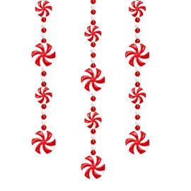 UNVOJL Christmas Candy Garland 2.4m Plastic Beads Candy Wreath Christmas Tree Garland Candy Cane Christmas Decorations for Christmas Party Supplies