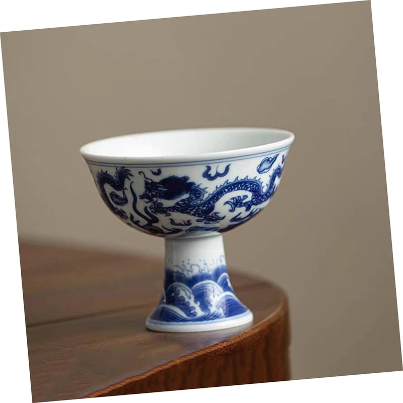 FUNOMOCYA Ceramic High Foot Tea Cup Blue and Design Tea
