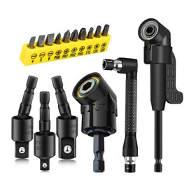 Tools 16pcs Flexible Drill Bit Extension,Include 3pcs Drill-Bit-Kit Joint Socket 1/4 3/8 1/2 in Hex Socket Adapter,2pcs 105° Right Angle Drill Attachment,10 Short Screwdriver Bit Set & 90° Angled Bits