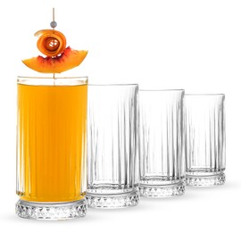 The Buybox Crystal Highball Glasses, Ribbed Glasses, Cocktail, Juice, Ice Tea, Water, Iced Coffee Glass Cups, Tall Heavy Base Drinking Glassware Set of 4, (14.7oz)
