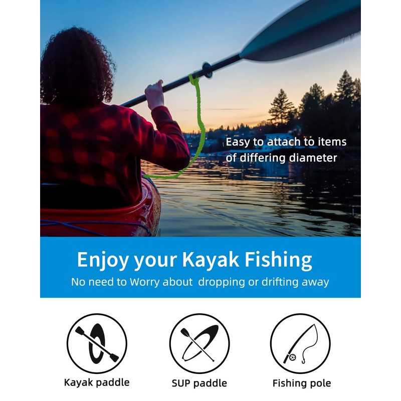 OCEANBROAD Kayak Paddle Leash with D-Ring Stretchable Bungee Strap Lanyard