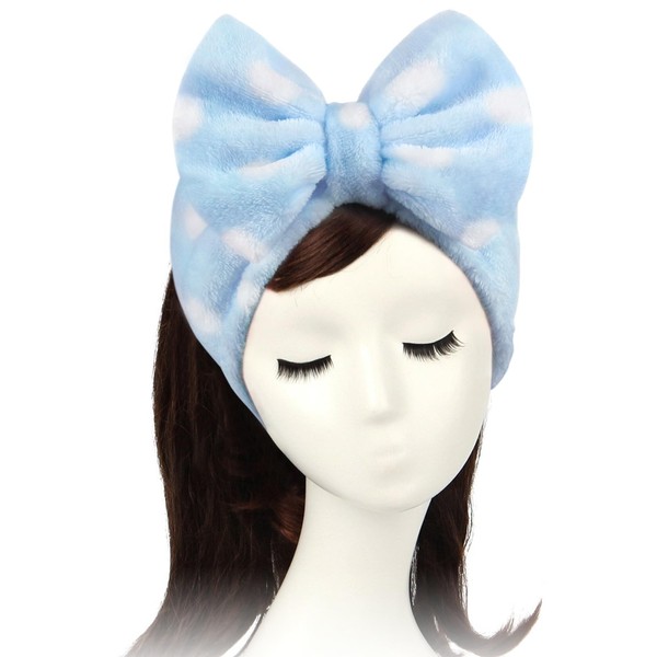 Shintop Sweet Super Soft Caroset Polka Dots Wash Cosmetic Headband Hairlace (Light Blue Polka dots)