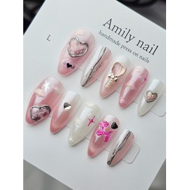Heart, Cloud [Handmade Nail Tip] Emily Nail - Mini Short Oval / 하트,구름 [수제네일팁] 에밀리네일 - 미니숏오발