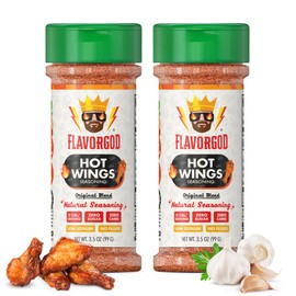 Hot Wings Seasoning Mix, 2 Bottles by Flavor God - Premium All Natural & Healthy Spice Blend for Chicken Wings & Eggs - Kosher, Low Sodium, Vegan & Gluten-Free - Great Flavor Spices and Seasoning Gift