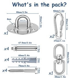 LUZOON Stainless Steel Ceiling Hook Swing Hook Heavy Duty Hook Holder Suspension 360° Rotation up to 450 kg for Hanging Chair, Punch Bag, Yoga, Hammock for Wooden Beams and Concrete Ceiling