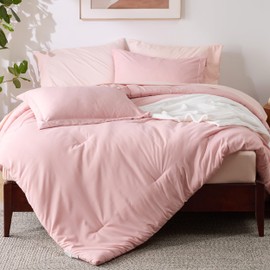 Bedsure Queen Comforter Set Pink, 8 Pieces Prewashed Queen Size Bed in a Bag with Soft Fleece Bed Blanket, Down Alternative Bedding Set for All Seasons, Sheets, Pillowcases & Shams