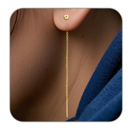 Sterling Silver Ball and Chain Threader Drop Earrings, Gold Plated, Long Chain