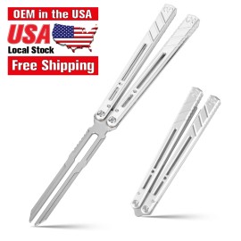 Outdoor Aluminum Alloy Handle Butterfly Training Knife Carbon Steel Balisong Butterfly Knife Edc Butterfly Knives Knifecolor: Silver, blade length: 115mm, blade width: 17mm, type: Balisong Trainer