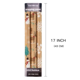 LeZakaa Christmas Kraft Wrapping Paper - Mini Roll - Reindeer/Snowman and Tree House/Snowflake Print for Gift Wrap, Arts Crafts - 17 x 120 inches - 3 Rolls (42.5 sq.ft.ttl.)
