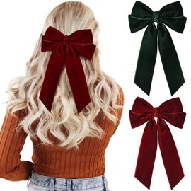 2PCS Velvet Hair Bows Hair Ribbon Clips Green Wine red Big Fall Alligator Clips Hair Accessories for Women Girls Toddlers Kids Baby