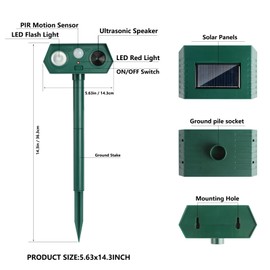 4Pack 2025 Ultrasonic Animal Repellent Outdoor Deer Repellent Devices Solar Animal Repeller Motion Activated Deterrent to Scare Cat Squirrel Rabbit Raccoon Skunk with LED Flash Lights for Yard Lawn