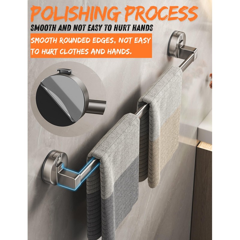 Boxonly Suction Towel Rack for Bathroom, Wall-Mounted Single Bar, Heavy-Duty