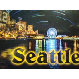 STATE OF WASHINGTON BEAUTIFUL CHROME  POST CARD SEATTLE SKYLINE @ DUSK SEATTLE WASHINGTON