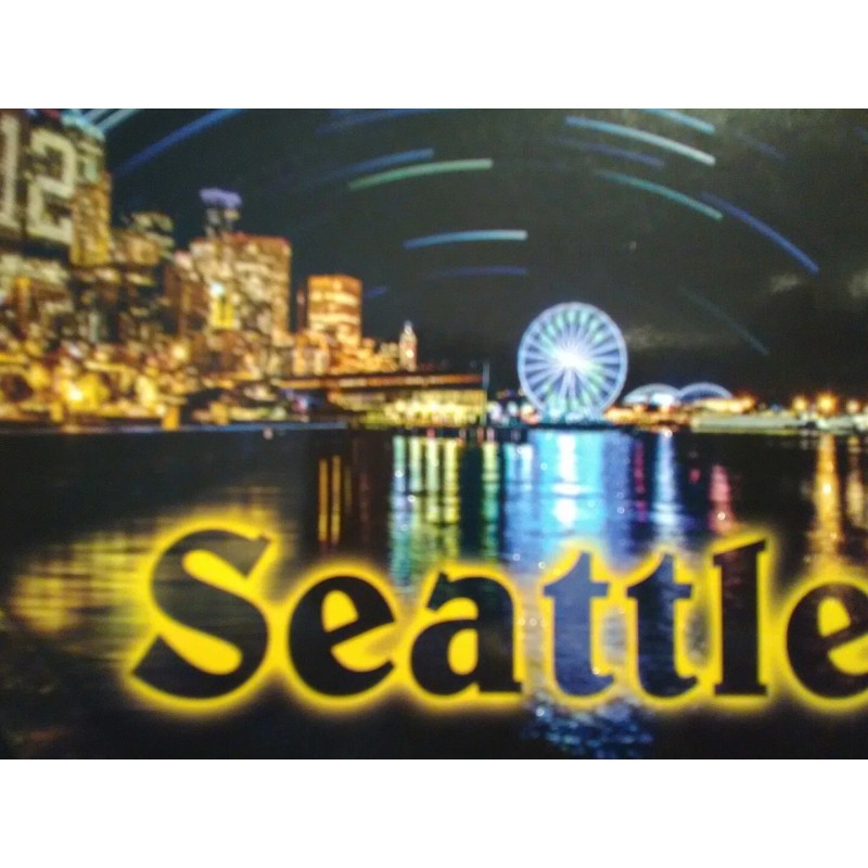STATE OF WASHINGTON BEAUTIFUL CHROME POST CARD SEATTLE SKYLINE @