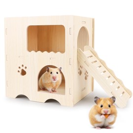 Wooden Hamster House, 2 Levels with Ladder, Multi-Chamber House, Rodents - Wooden Hamster House for Dwarf Hamsters 20 x 14 x 21 cm