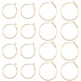 BENECREAT 16 Pieces 2 Sizes Genuine 18K Gold Plated Hoop Earrings Round Brass Bead Hoop for DIY Jewellery Earrings Accessories Pin 0.6mm