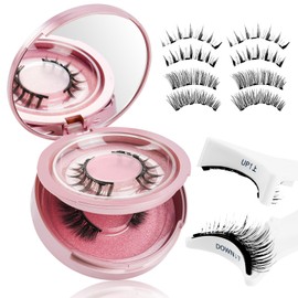 LOPHE Magnetische Wimpern, 2 Paare Extensions Magnetisch Mmagnet Wimpern, Lashes Magnetisch Kit mit Zange, Kein Kleber, Magnetic Eyelashes Wiederverwendbares(Rosa)