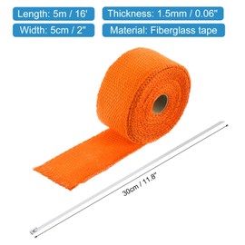 MECCANIXITY Fiberglass Exhaust Wrap Tape, 2" x 16' Orange Header Heat Wrap with 4 Stainless Ties for Hot Rods and Motorcycle